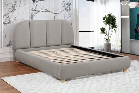 Ctasia Queen Burlap Bed Frame with 40" Rounded Headboard, Low Profile in Light Tan - detail view