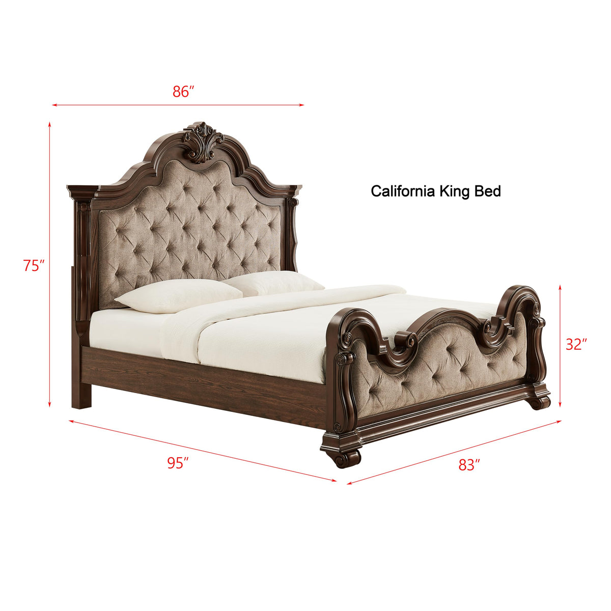 Belvedere 5-Piece Traditional Classical Bedroom Furniture Set, California King, 86" Platform Bed… - side view