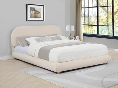 Cteris Queen Fleece Upholstered Bed Frame, Curved Side Rails and Footboard in Cream - front view