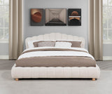 Ctera Queen Velvet Bed Frame with 30" Shell-Shaped Headboard, Low Profile in Cream - back view