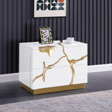 Trevello 5-Piece Modern High Gloss Lacquered Bedroom Set, Eastern King Bed Frame in White/Gold - detail view - White/Gold
