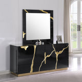 Trevello 5-Piece Modern High Gloss Lacquered Bedroom Set, Eastern King Bed Frame in Black/Gold - room setting