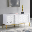 Teodoro Contemporary Lacquer Sideboard with Storage, Polished Gold Legs in White - front view