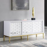 Teodoro Contemporary Lacquer Sideboard with Storage, Polished Gold Legs in White - front view