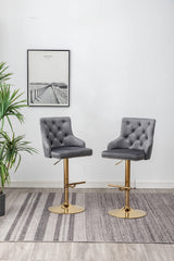 Brightcast 2-Piece Velvet Tufted Gold Bar Stools in Dark Gray - room setting