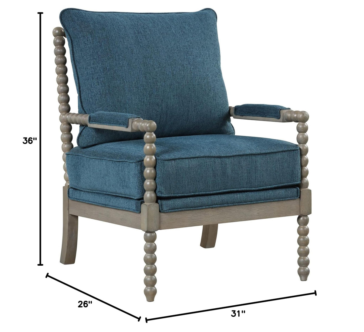 Hanako Accent Chair in Blue And Antique Grey - side view