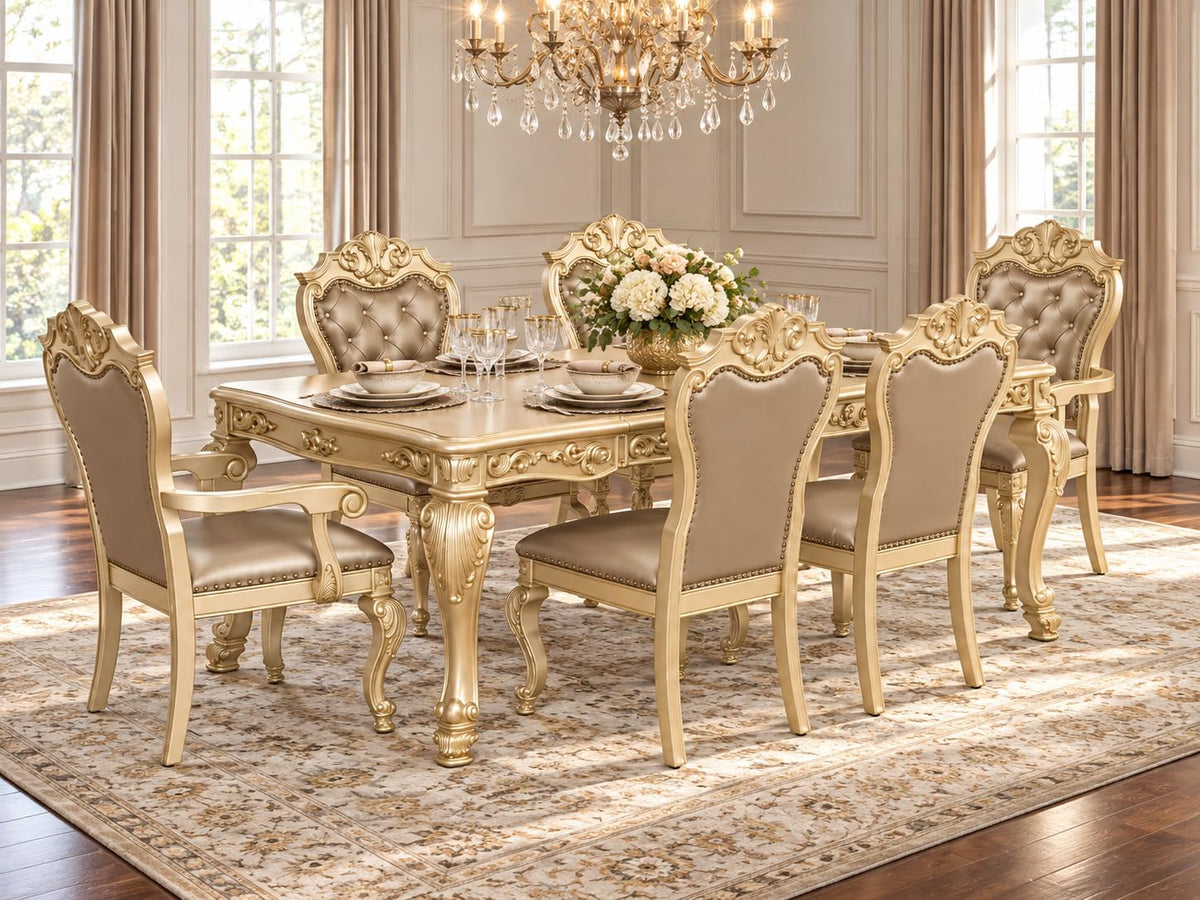 Miranda Gold 7/9-Piece Dining Set — collection view; check selected pieces