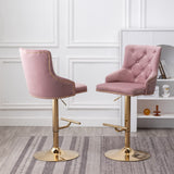 Brightcast 2-Piece Velvet Tufted Gold Bar Stools in Pink - room setting