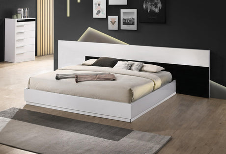 Bahamas Modern Platform Bed with Wide Headboard, Queen, Sleek White and Black High Gloss Lacquered… - side view