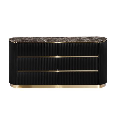 Trandell 65" Wide Modern Glam Faux Marble Top 6-Drawer Dresser - detail view