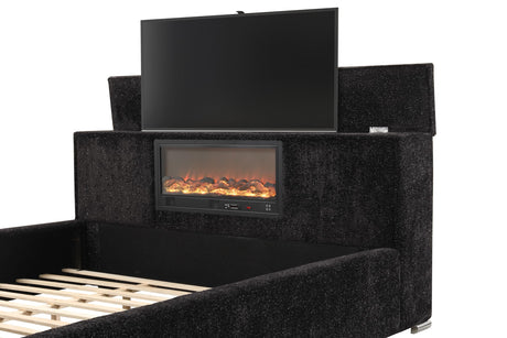 Yureya Upholstered Modern Platform Bed Frame with Hidden TV Lift Storage, California King… - close-up