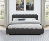 Ctoria Queen Burlap Bed Frame with 30" Curved Block-Style Headboard, Low Profile in Grey - back view