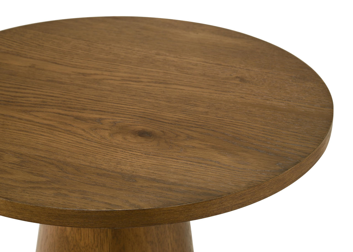 Terra 29" Round Pedestal Coffee Table in Walnut - detail view