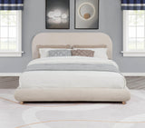 Cteris Queen Fleece Upholstered Bed Frame, Curved Side Rails and Footboard in Cream - back view