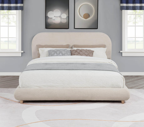 Cteris Queen Fleece Upholstered Bed Frame, Curved Side Rails and Footboard in Cream - back view