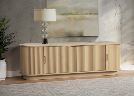 Halcrest 70" Mid-Century Fluted TV Stand in Light Oak - front view
