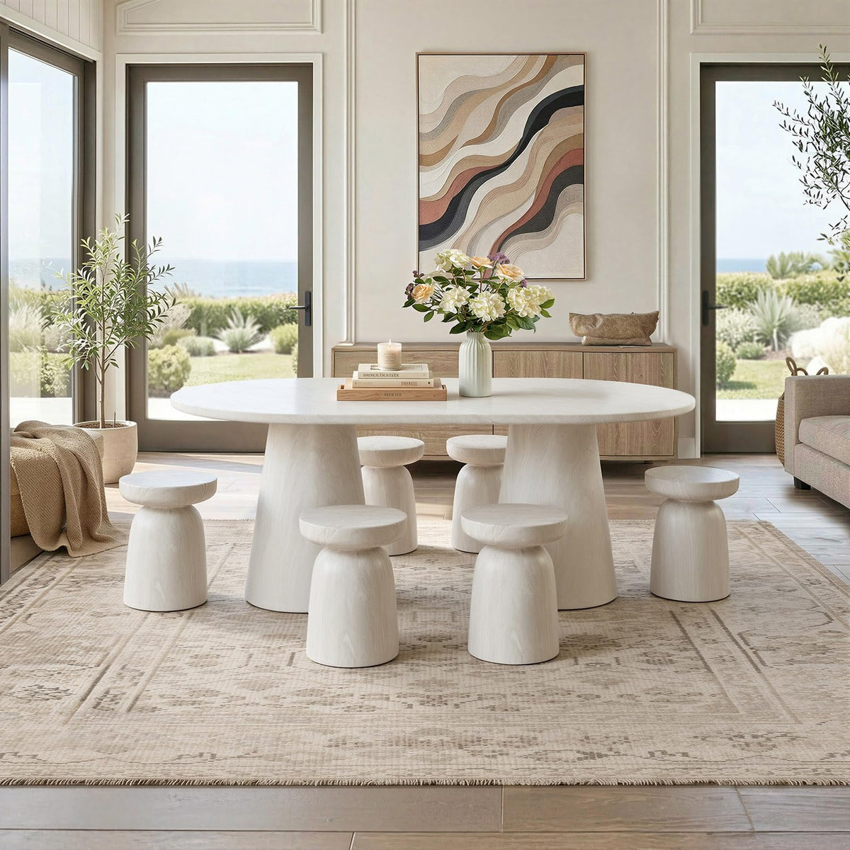 Vyn 14" Modern Round Side Table Concrete Tavertine Finish - angle view