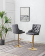 Brightcast 2-Piece Velvet Tufted Gold Bar Stools in Dark Gray - front view