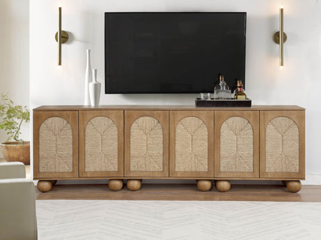 d Organic Woven Rope Arch Inlay Minimal Assembly Entryway Console Furniture in Brown - side view