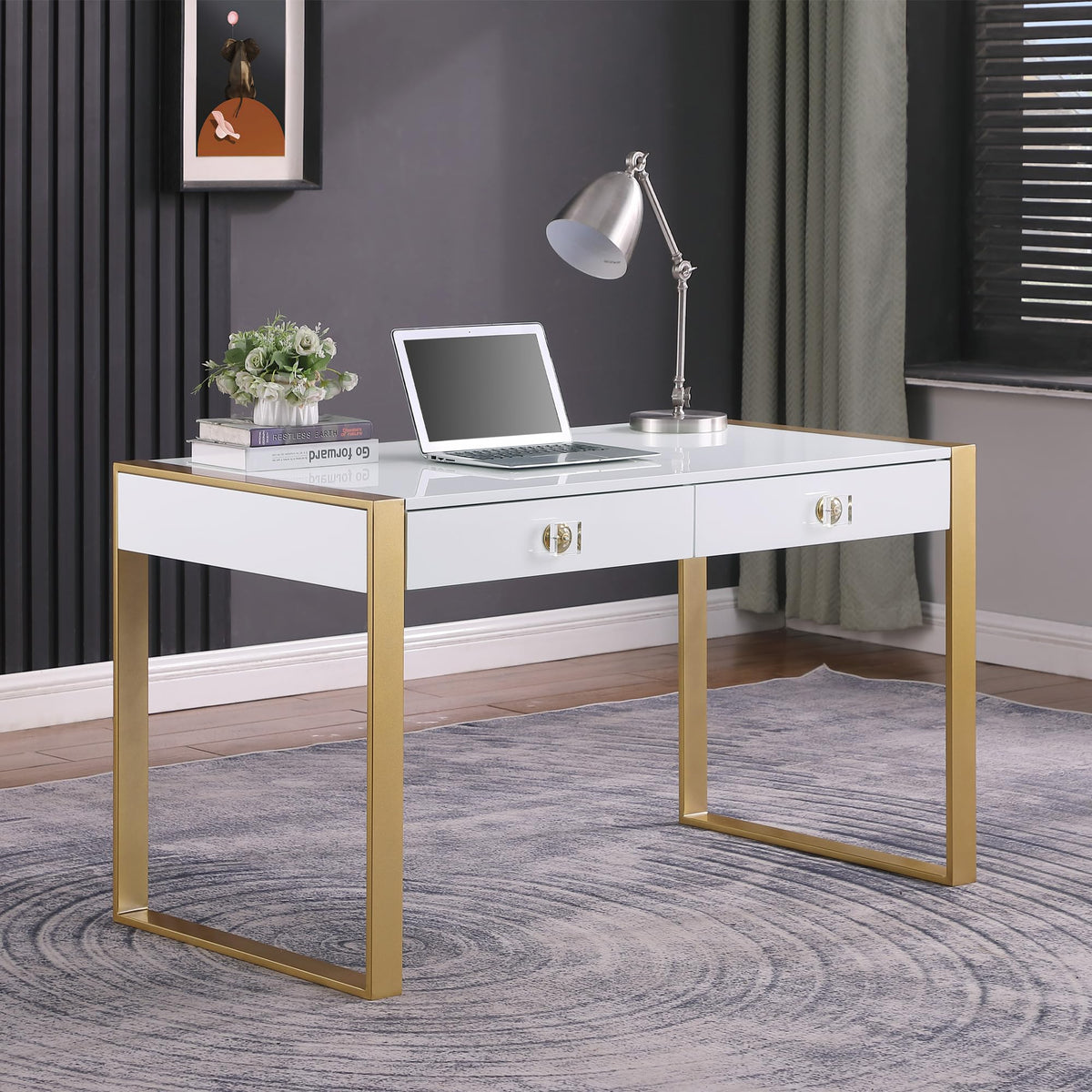 Tillie 2 Drawer Computer Desk in Gold - front view