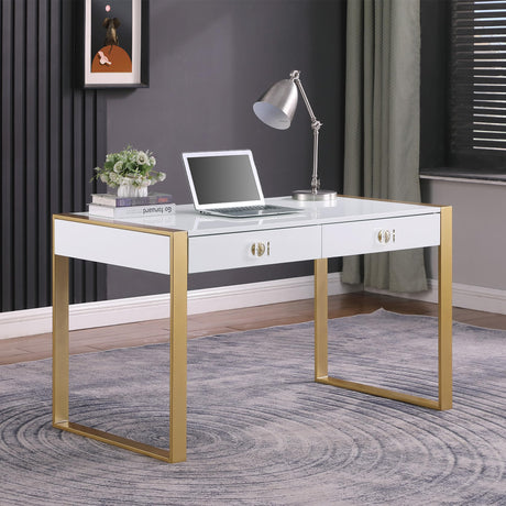 Tillie 2 Drawer Computer Desk in Gold - front view