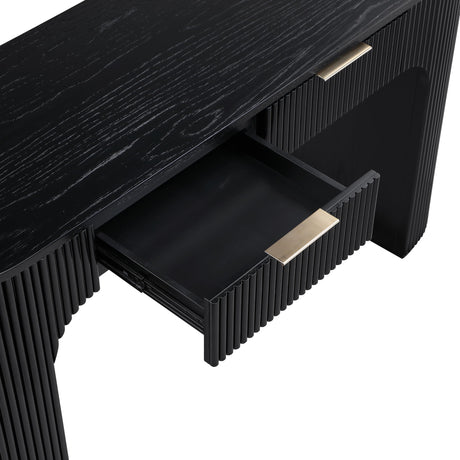 Quintet 60" Wide Mid-Century Modern Fluted 2-Drawer Computer Desk - close-up