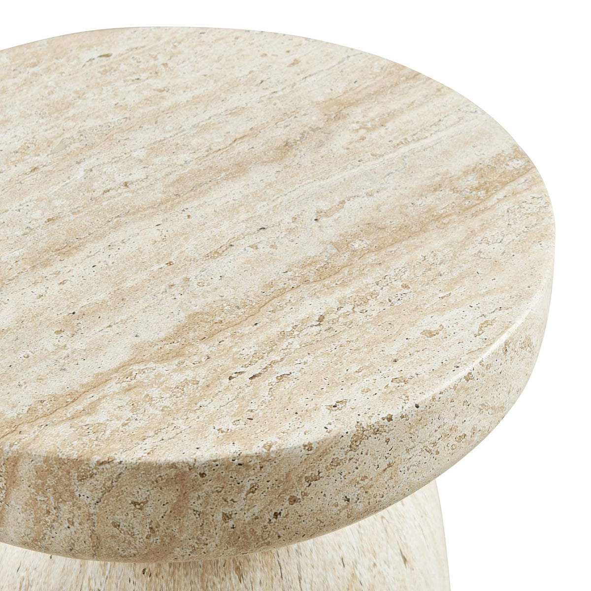 Vyn 14" Modern Round Side Table Concrete Tavertine Finish - angle view