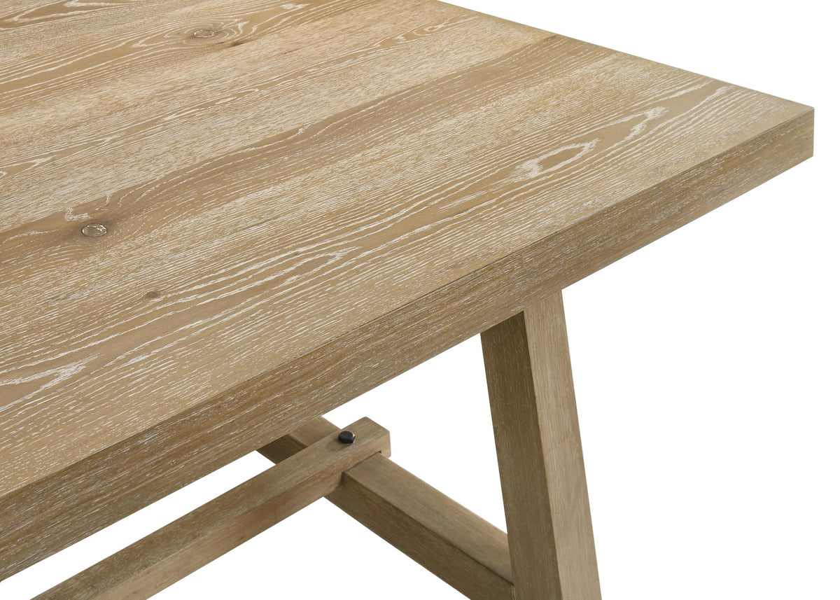 Malibu 84" Rectangle Transitional Dining Table with Wood Grain Top, Trestle Base and Diagonal… - detail view