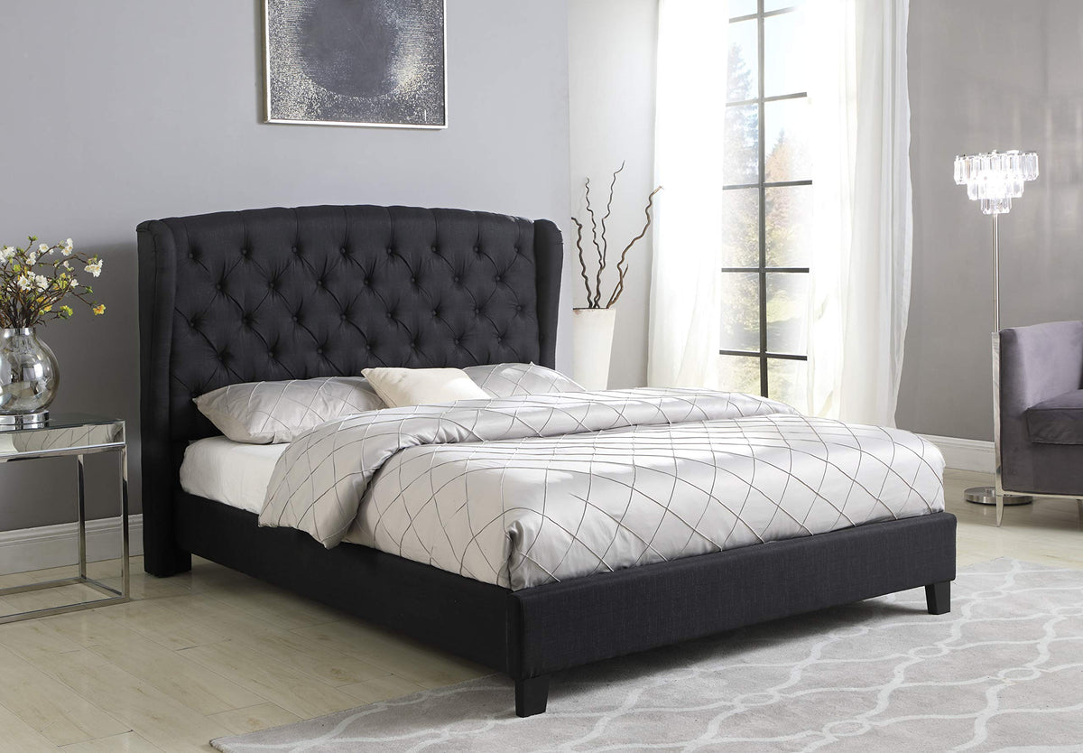 New Tufted with Wingback Platform Bed Black Queen