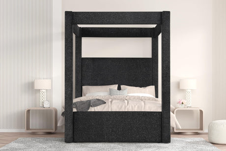 Borealis Canopy Bed Frame with Celestial Starry Upholstery, California King, 87" Tall Headboard in… - front view