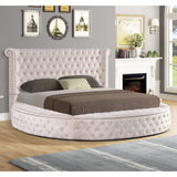 Lexi Round Velour Platform Bed, California King, Beige - front view