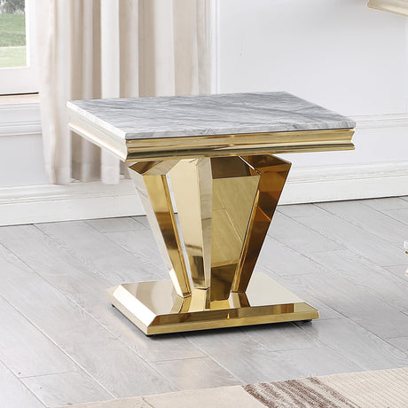 Chihiro Contemporary Grey Square Stone End Table in Gold - front view