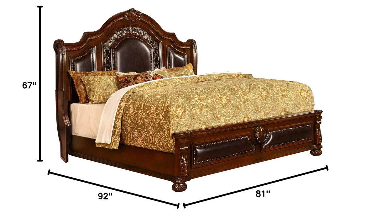 Bessy Traditional Wood Bed Frame, King, Cherry - side view