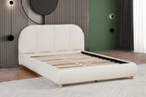 Ctasia Queen Burlap Bed Frame with 40" Rounded Headboard, Low Profile in Ivory - detail view