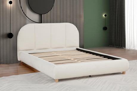 Ctasia Queen Burlap Bed Frame with 40" Rounded Headboard, Low Profile in Ivory - detail view