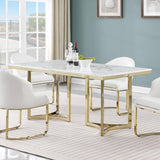 Desmond Contemporary White Rectangular Stone Dining Table in Gold - front view