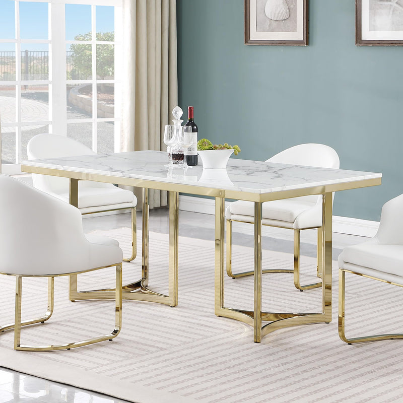 Desmond Contemporary White Rectangular Stone Dining Table in Gold