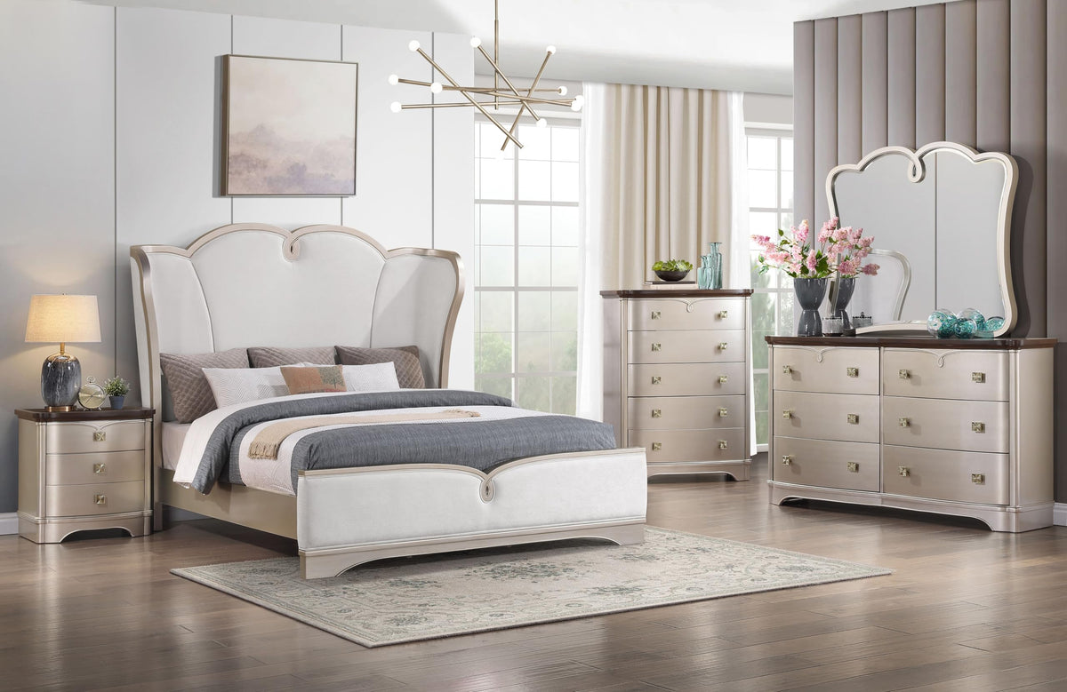 Rose 3-Drawer Wood Nightstand in Soft Champagne — coordinating room inspiration; other furniture sold separately