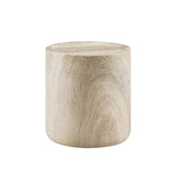 Vyn 18" Round End Table Concrete Travertine Finish, Modern Organic Drum Side Table in Cinnamon