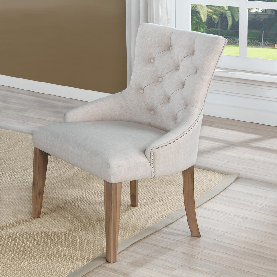 Linen Dining Bench in Beige - Transitional Dining Room Seating