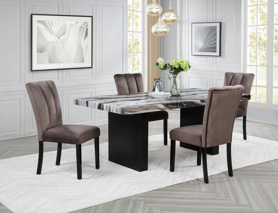 Sheridan 78" Transitional Rectangle Charcoal Lava Top Dining Table - Black