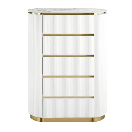 Trandell 51" High Modern Glam Faux Marble Top 5-Drawer Chest - detail view