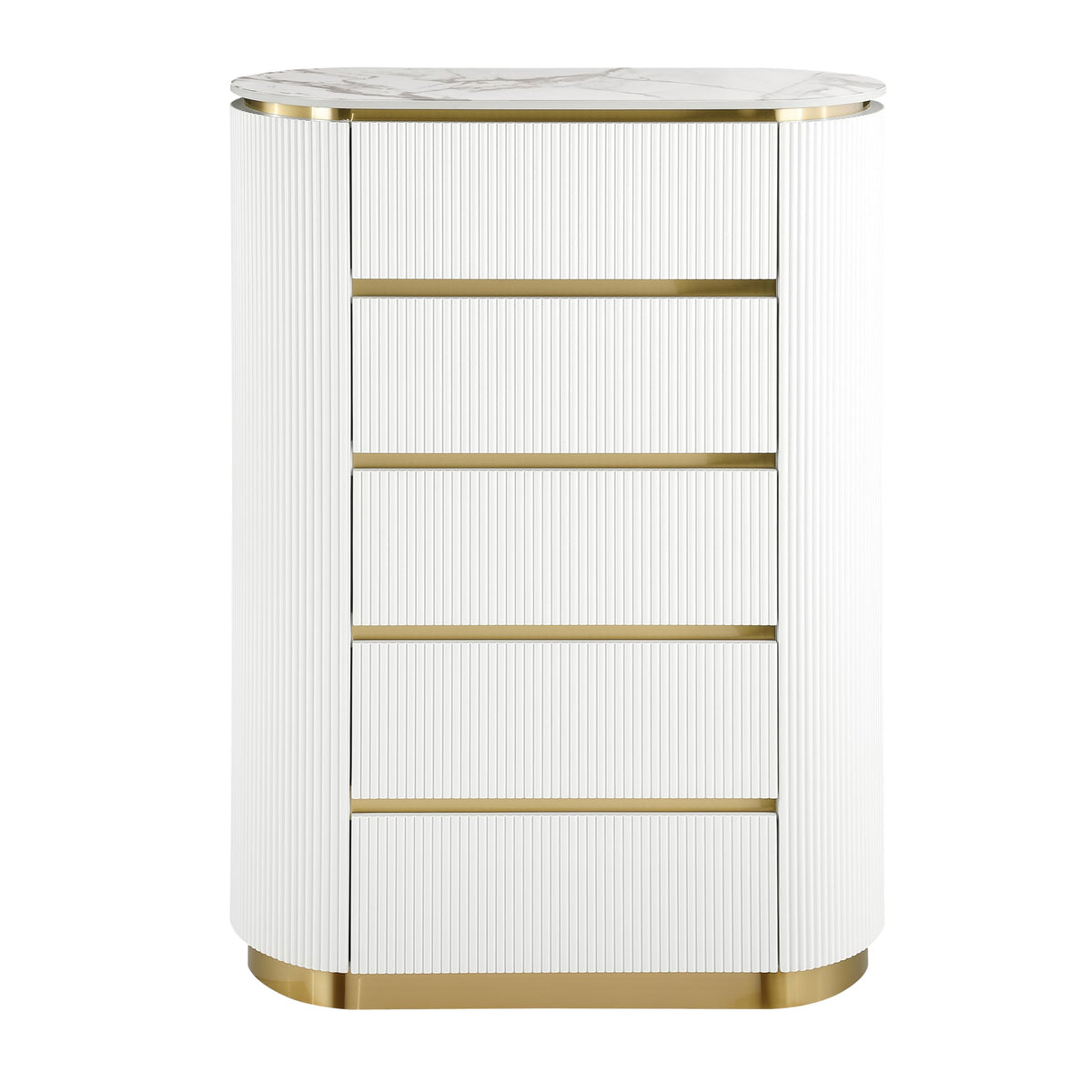 Trandell 51" High Modern Glam Faux Marble Top 5-Drawer Chest - detail view - White