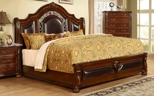 Bessy Traditional Wood Bed Frame, King, Cherry