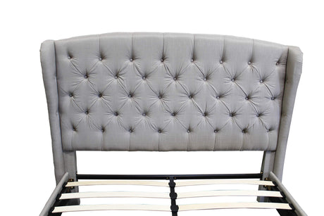 Yvette Upholstered Tufted with Wingback Platform Bed California King in Grey - detail view