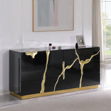 Trevello 5-Piece Modern High Gloss Lacquered Bedroom Set, Eastern King Bed Frame in Black/Gold - close-up