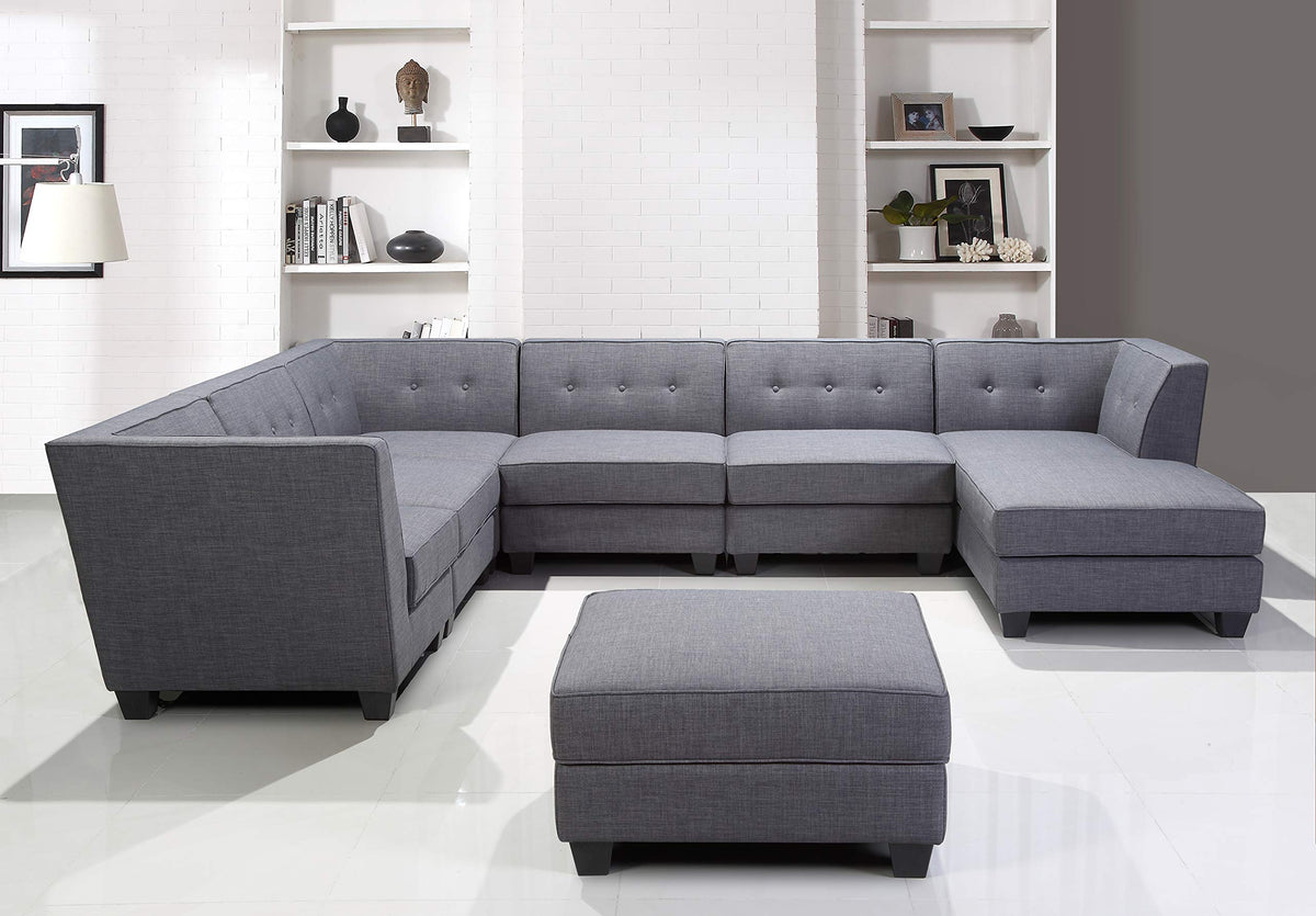 Vendome Fabric Upholstered Modular Armless Chair in Gray - detail view