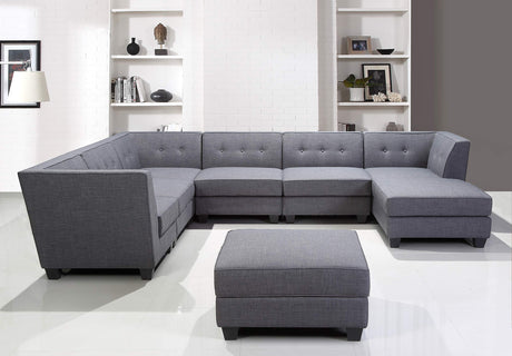 Vendome Fabric Upholstered Modular Armless Chair in Gray - detail view