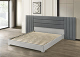 Velasca 83" Eastern King Bed Frame, Fabric Channel Tufted Headboard in Dark Gray/Light Gray - detail view