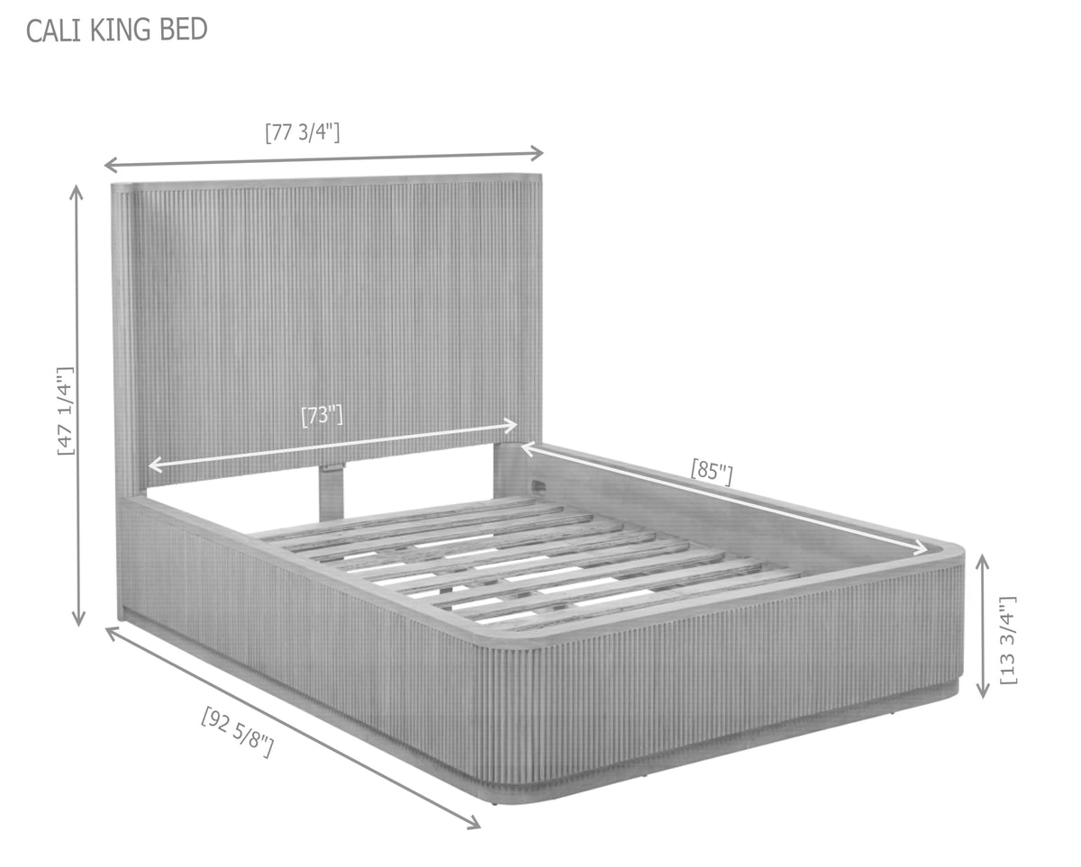 Quintet 84" Long Modern Fluted Platform California King Bed Frame in Light Oak - side view